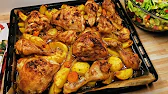 Hähnchenschenkel mit Kartoffeln im Backofen