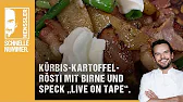 Kürbis-Kartoffel-Rösti mit Birne und Speck